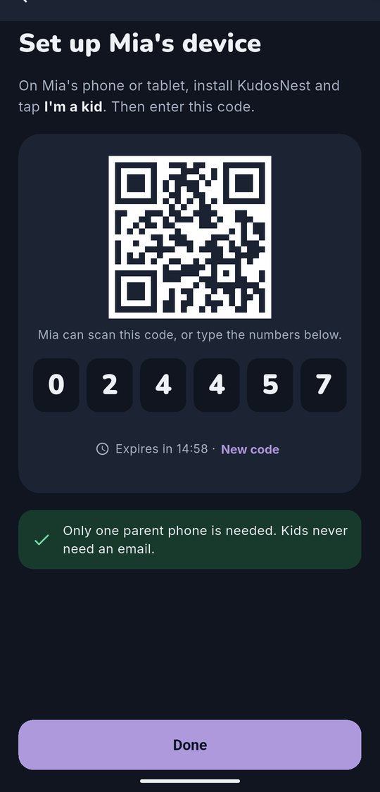 Pairing a child's device by scanning a QR code